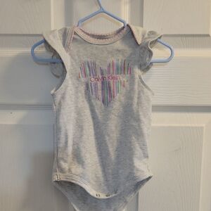 Calvin Klein Light Gray Baby Bodysuit with Striped Heart